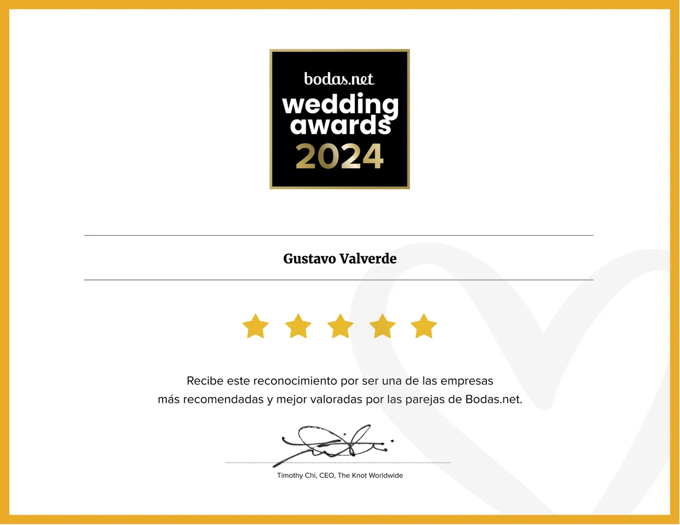 Gustavo Valverde: Un Legado de Excelencia Reconocido con el Premio Wedding Awards 2024